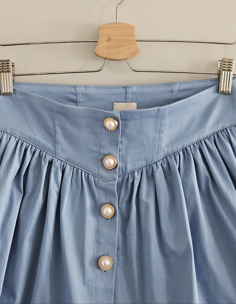 Anthropologie Maeve Basque-Waist Mini Skirt Cotton Buttondown Small Blue - Picture 5 of 11